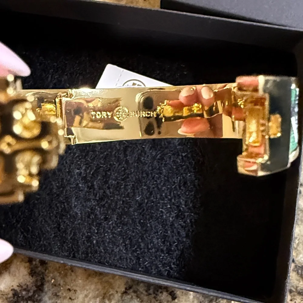 Tory Burch Gold and Green Geometric Bracelet